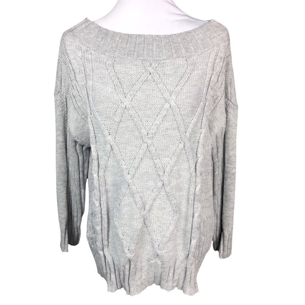 BB Dakota Steve Madden Boat Neck Cable Knit Sweater 3 Quarter Sleeves Grey Large